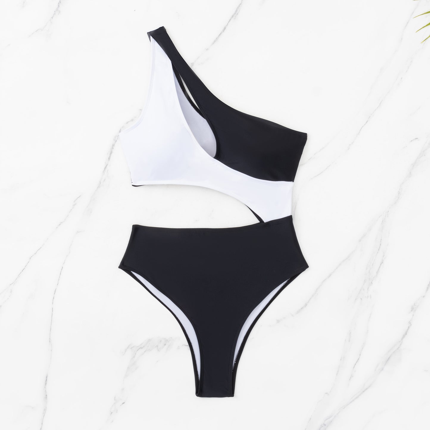 Black and white splicing color hollow out swimsuit sexy woman
