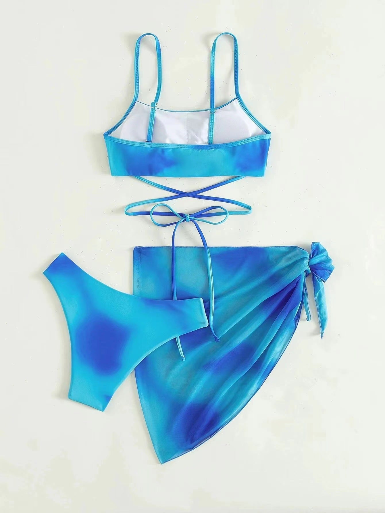 Tie dye bikini three-piece mesh skirt bikini swimsuit for women