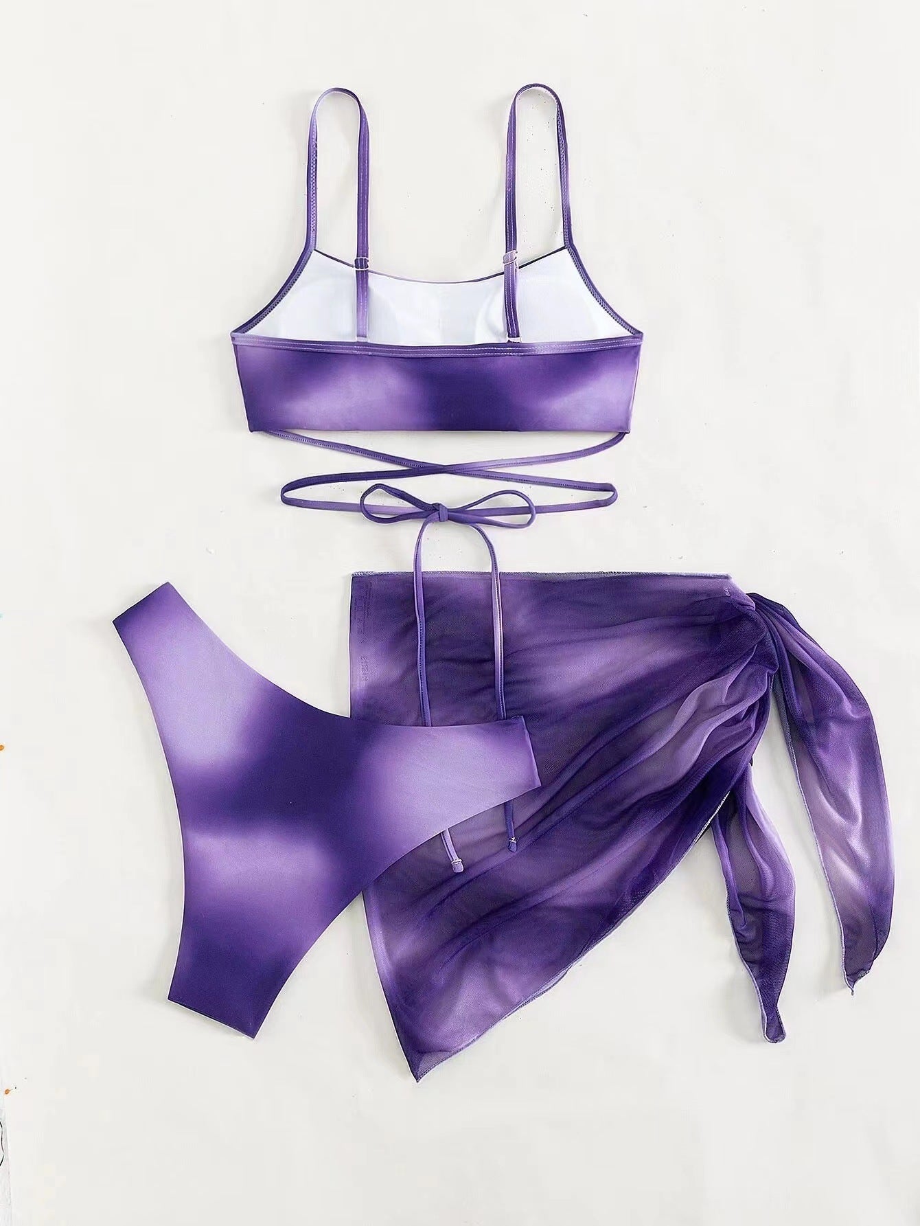 Tie dye bikini three-piece mesh skirt bikini swimsuit for women